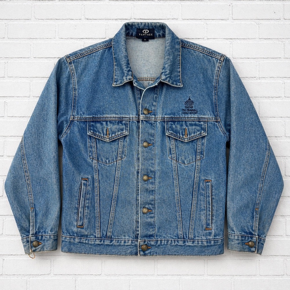Vantage Trump Taj‎ Mahal Jacket Mens Small Blue Denim Vintage Casino Trucker